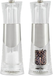 Cole & Mason Bobbi Salt and Pepper Mills, Precision+, Chrome/Acrylic, 185 mm, Gift Set, Includes 2 x Salt and Pepper Grinders