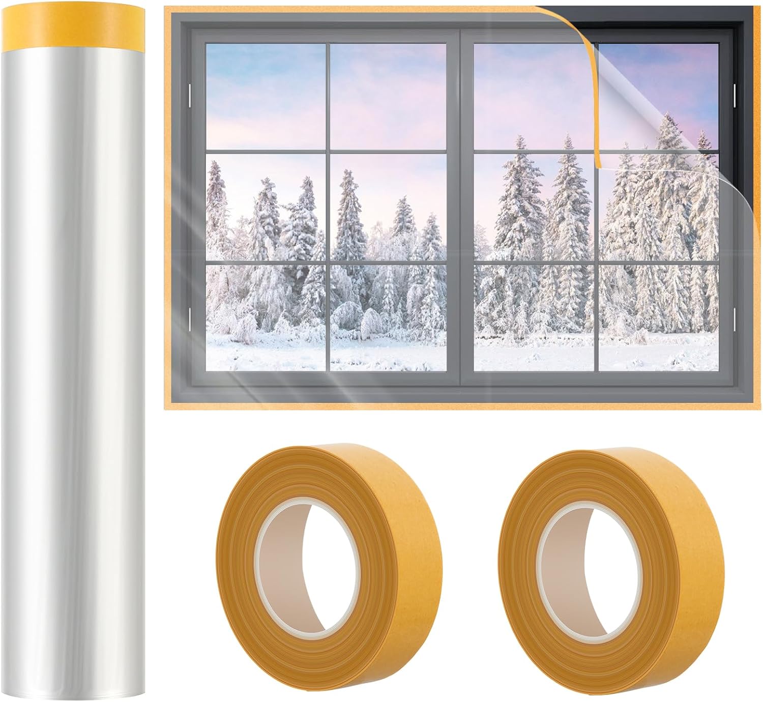 63'' x 197'' Window Insulation Kit, POF Window Sealer for Winter, with PET Double-Sided Tape, Insulates 5 Standard Indoor Windows Keep Warm for Weatherproofing Window Film for Winter-1PCS- Open Box