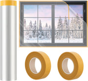 63'' x 197'' Window Insulation Kit, POF Window Sealer for Winter, with PET Double-Sided Tape, Insulates 5 Standard Indoor Windows Keep Warm for Weatherproofing Window Film for Winter-1PCS- Open Box