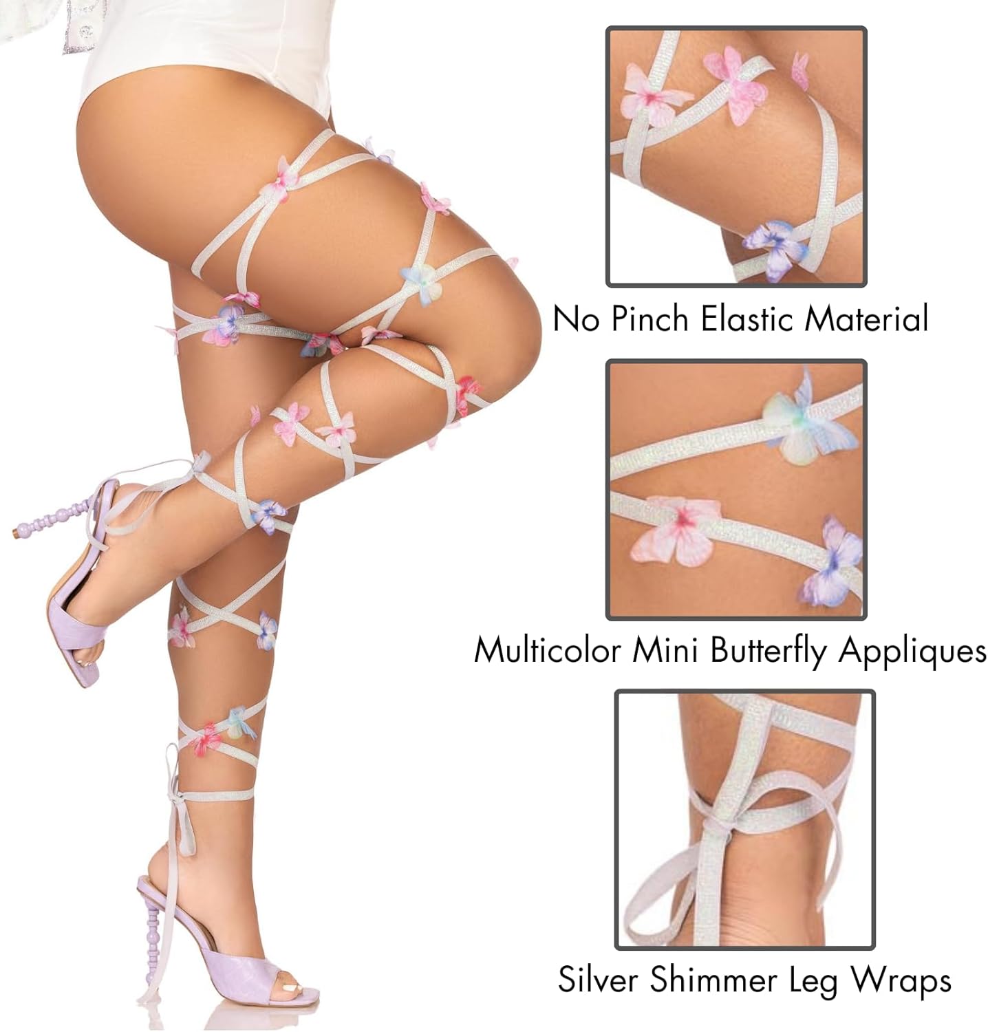 Leg Avenue Women's Iridescent Glitter Butterfly Leg Wraps, Multicolor, One Size