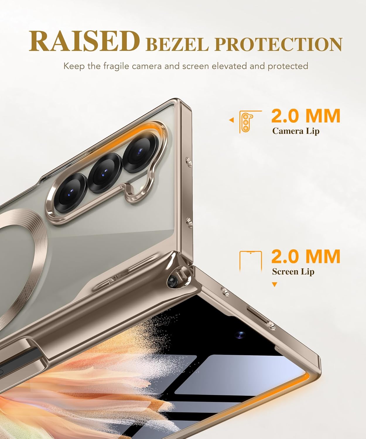 BERFY Upgraded Magnetic for Z Fold 6 Case with S Pen Holder, Compatible with Magsafe, [Built-in Screen Protector & Hinge Protection] Full-Body Slim Phone Case for Samsung Galaxy Z Fold 6, Grayish Gold - Open Box