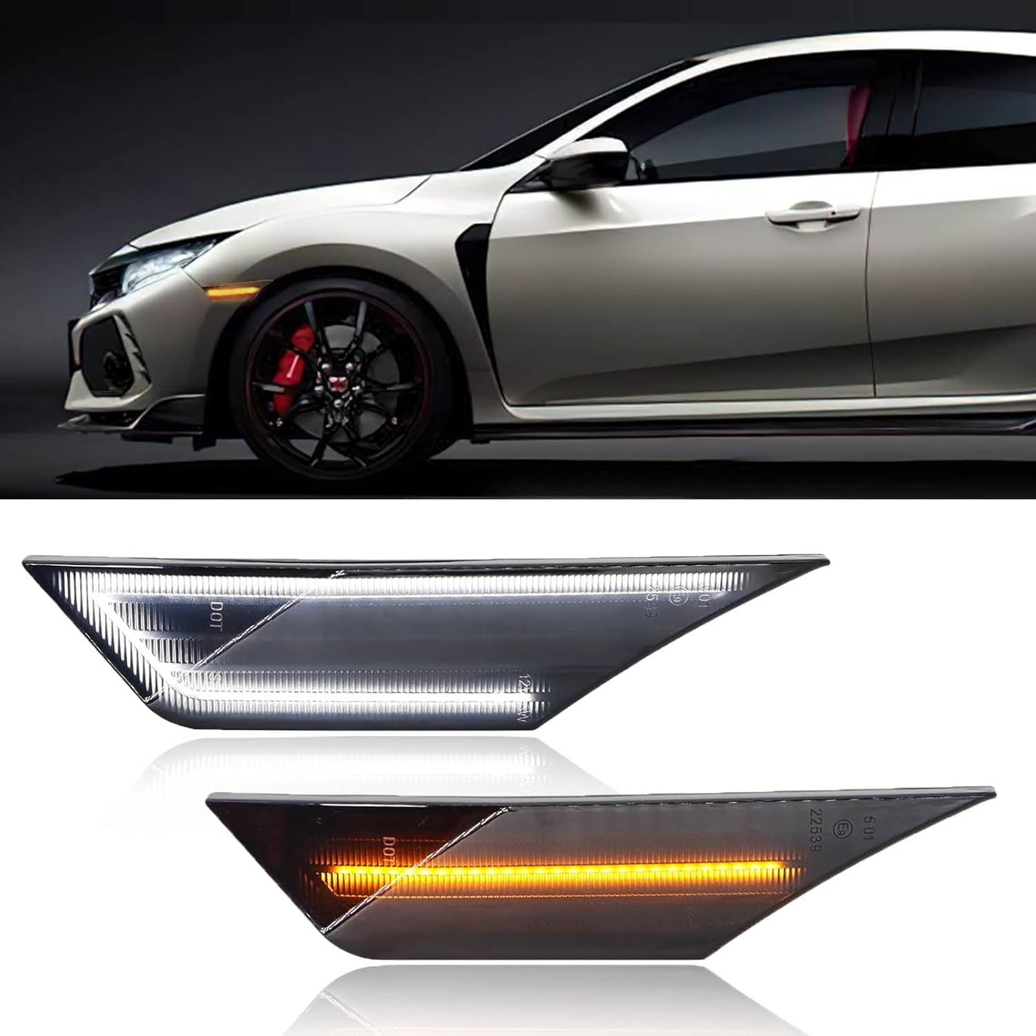 AUTOXBERT LED Side Marker Lights for Honda Civic 10th Sport Si 2016-2021 Civic Coupe Sedan Hatchback Front Turn Signals Sequential Amber & White (Smoked Lens) - Open Box