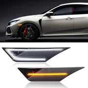 AUTOXBERT LED Side Marker Lights for Honda Civic 10th Sport Si 2016-2021 Civic Coupe Sedan Hatchback Front Turn Signals Sequential Amber & White (Smoked Lens) - Open Box