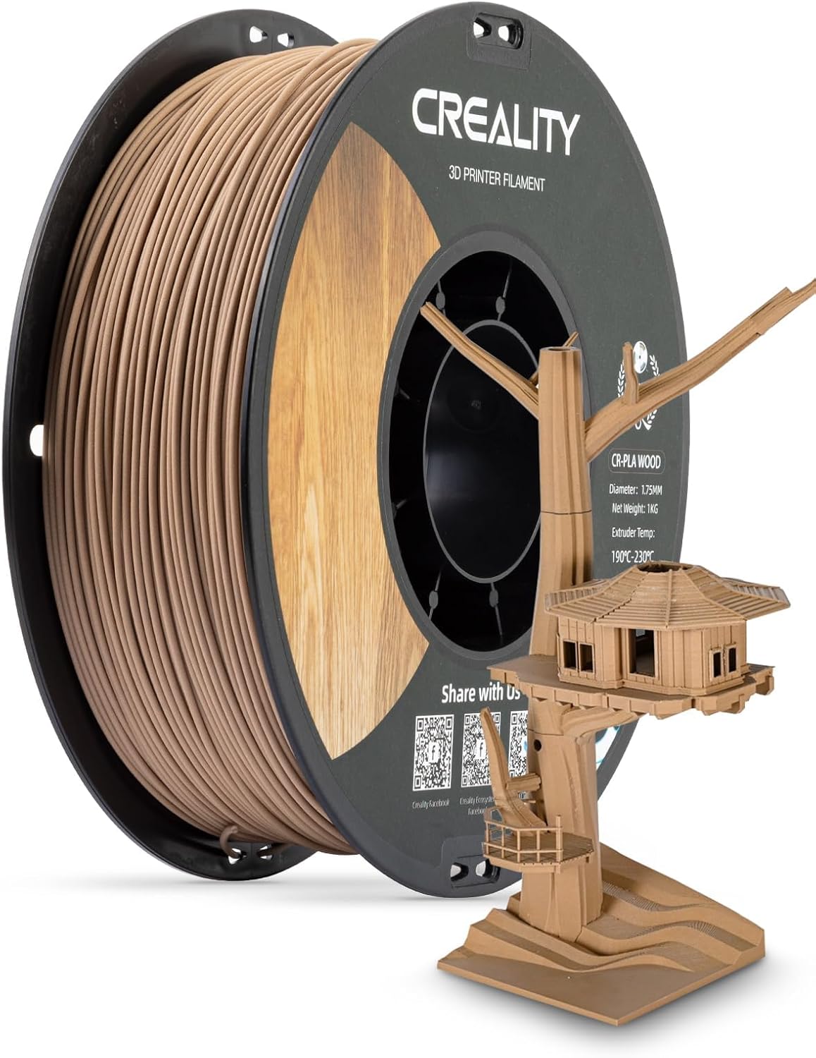 Creality Wood Filament PLA, 3D Printer Filament 1.75 mm, Smooth Silk Texture, Toughness, 1kg(2.2lbs)/Spool Printing Filament, for All Printers (Wood)