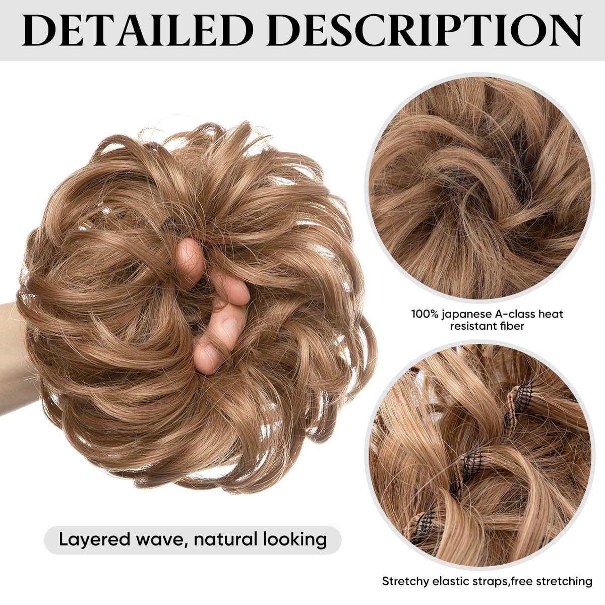 SARLA 2PCS Messy Hair Bun Hair Pieces Wavy Curly Synthetic Updo Fake Scrunchies Ponytail Extension for Women Black Brown - Open Box