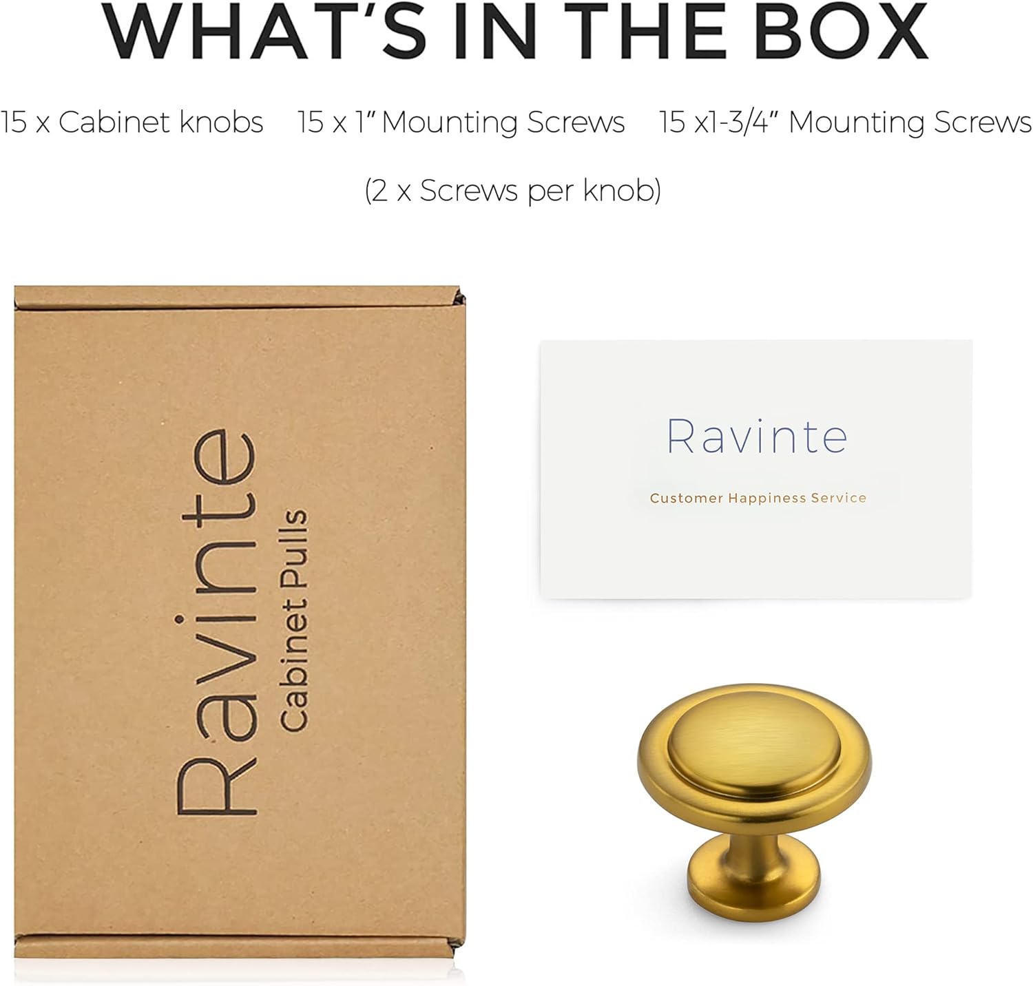 Ravinte 15 Pack 1-1/4 Inch Kitchen Cabinet Knobs Brushed Brass Zinc Pulls Door Handles for Dresser Drawers - Open Box