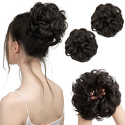 SARLA 2PCS Messy Hair Bun Hair Pieces Wavy Curly Synthetic Updo Fake Scrunchies Ponytail Extension for Women Black Brown - Open Box