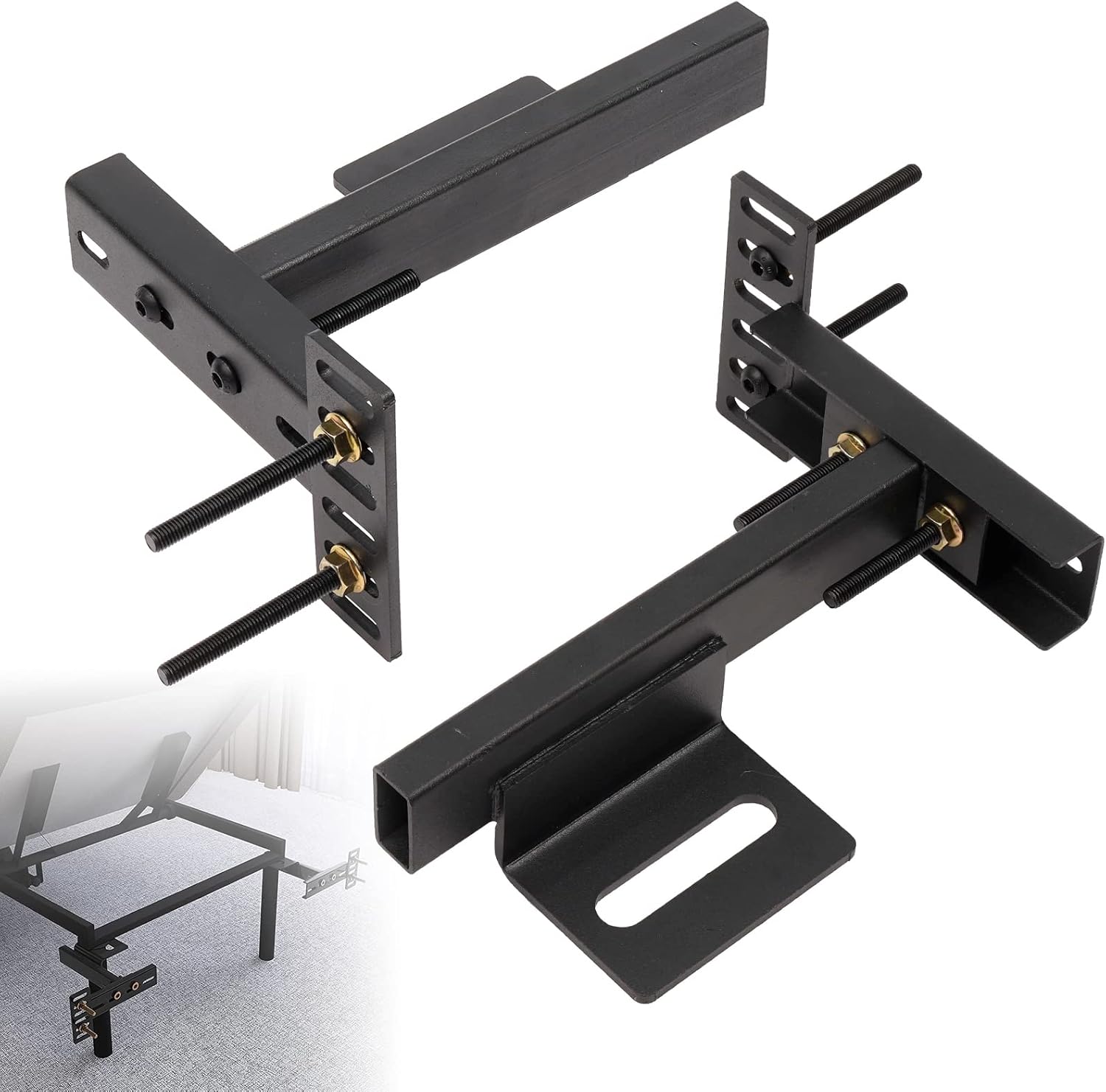 Headboard Brackets, Adjustable Bed Headboard Wall Mounting Brackets, Universal Headboard Brackets for Metal Bed Frame, Black Footboard Extension Kit for Twin Full Queen King Size Bed - Open Box
