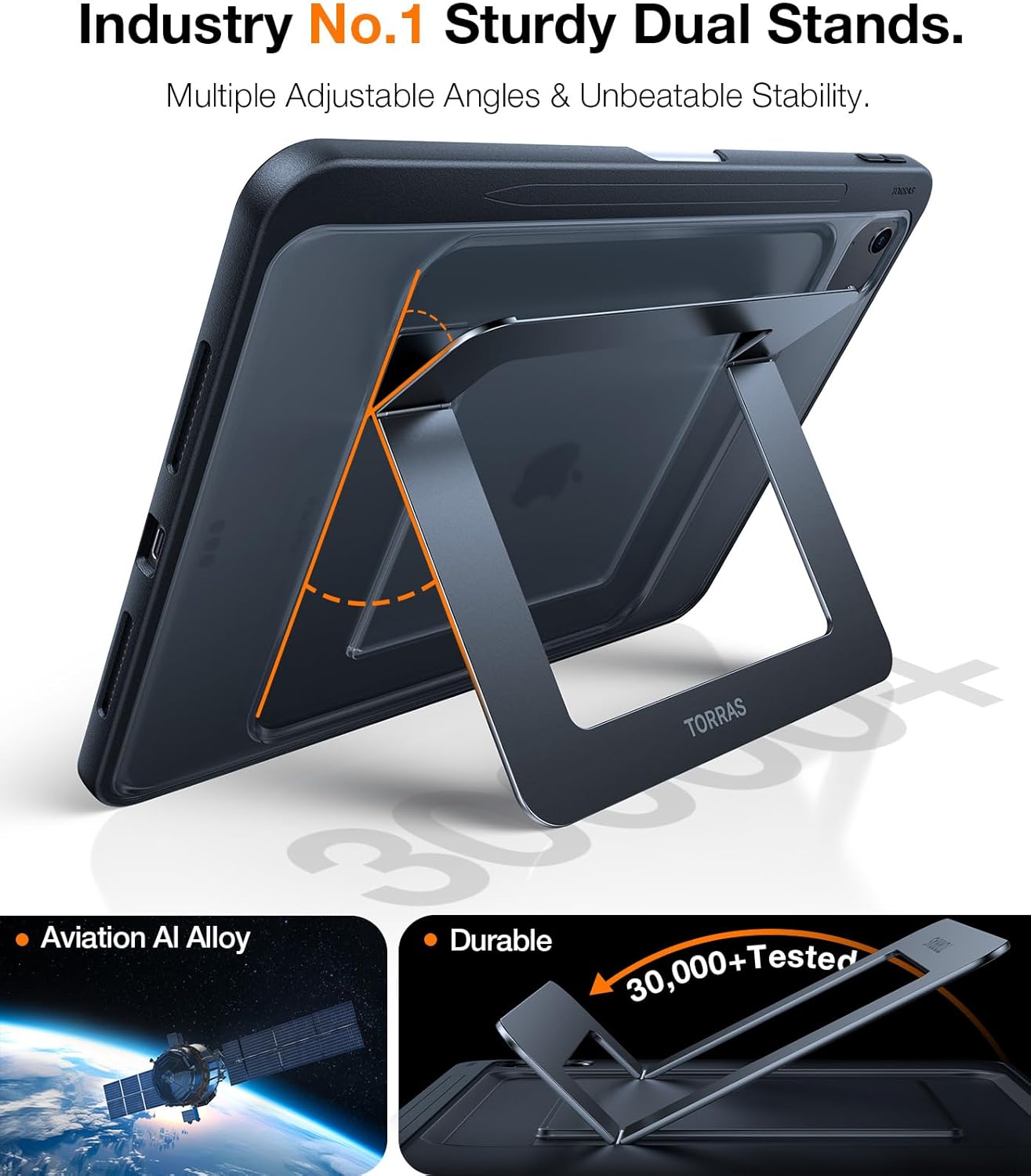 TORRAS for iPad Air 13 inch Case (M3 2025/ M2 2024) & iPad Pro 12.9 Case (2022/2021), Ultra Stable Stand, Multiple Adjustable Viewing Angles, Slim Protective Kickstand Cover with Pencil Holder, Black - Open Box