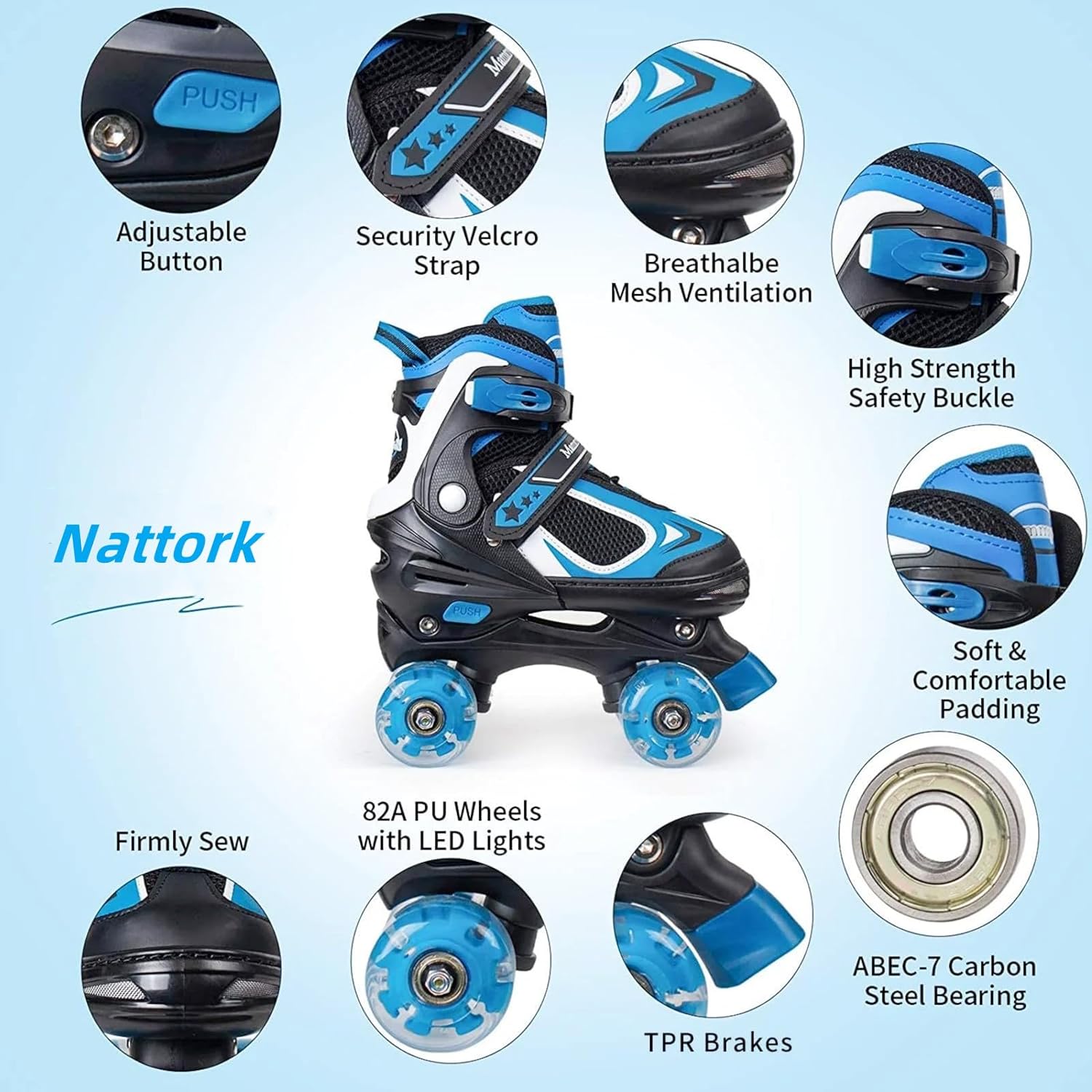 Nattork Kids Roller Skates for Boys Girls,4 Sizes Adjustable Roller Skates with Light up Wheels,Fun Rollerskates for Toddler Kids Beginners Indoor Outdoor  - Open Box