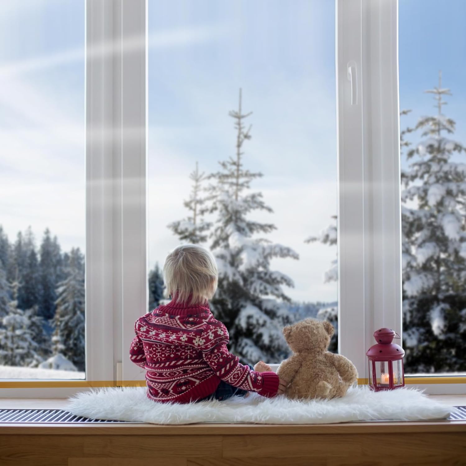 63'' x 197'' Window Insulation Kit, POF Window Sealer for Winter, with PET Double-Sided Tape, Insulates 5 Standard Indoor Windows Keep Warm for Weatherproofing Window Film for Winter-1PCS- Open Box