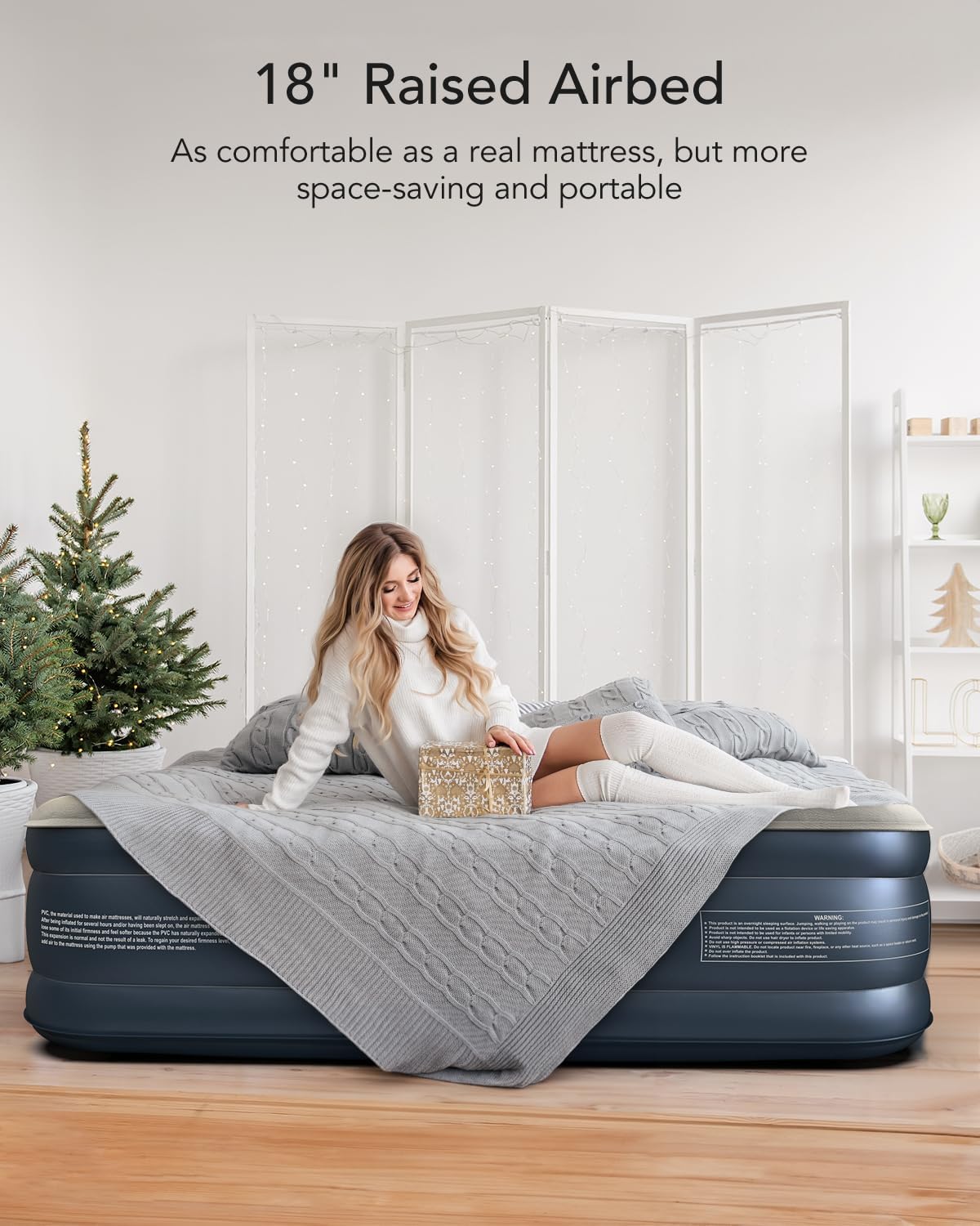 iDOO Queen Air Mattress with Built in Pump, 18 Raised Comfort Inflatable Blow up Mattress, Upgraded Four Chamber Portable Air Bed for Camping, Guests and Home, Colchon Inflable, 650 lbs Max - Open Box
