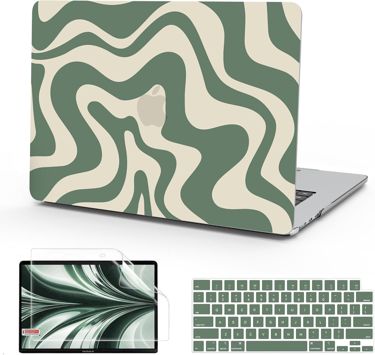 B BELK Compatible with MacBook Air 13 inch Case 2025 2024 2023 2022 M4 M3 M2 A3240 A3113 A2681, Plastic Laptop Hard Shell Case for MacBook Air 13.6 inch +Keyboard Cover +Screen Protector, Green Wave - Open Box