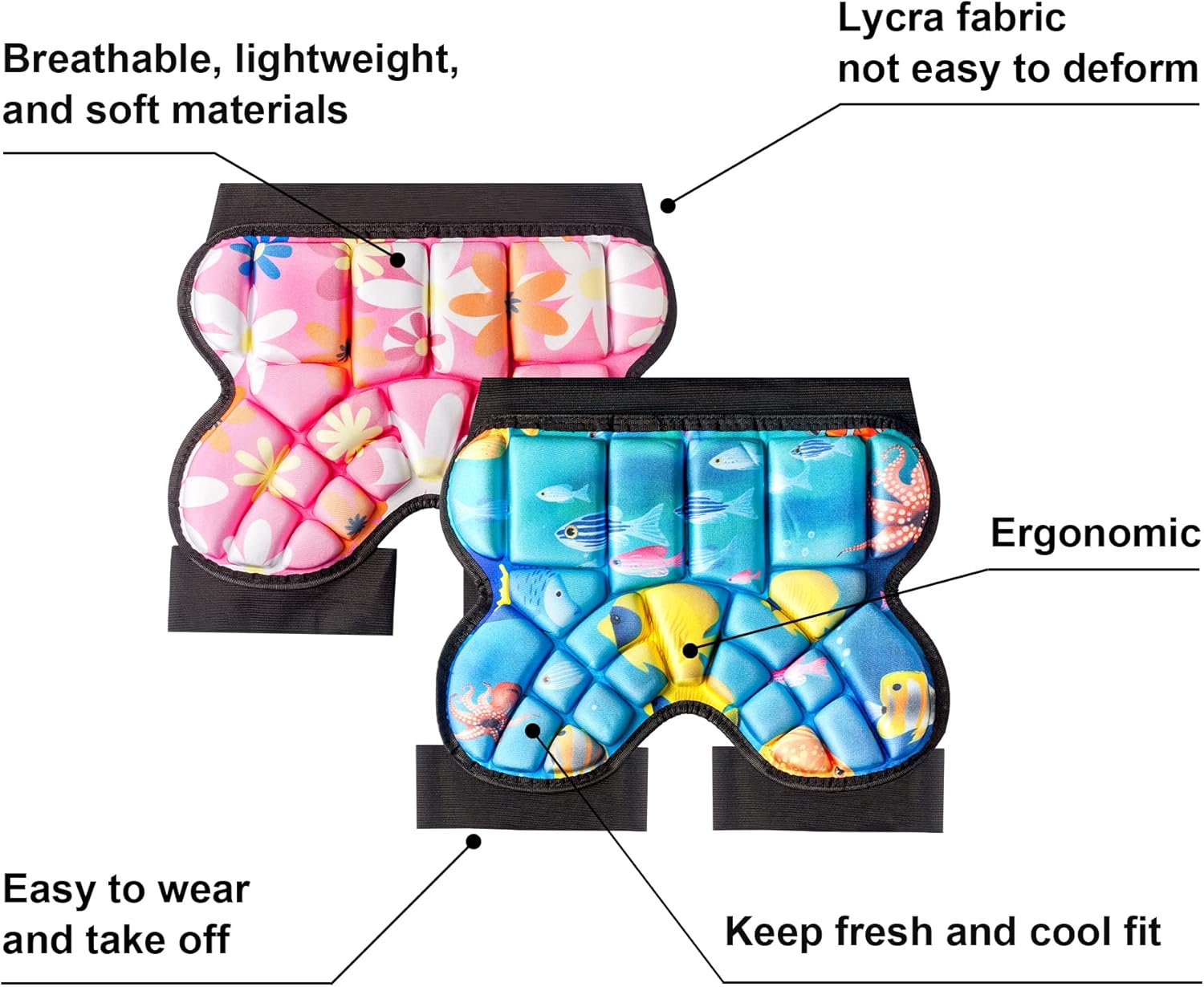 Butt Pads for Skating, 25 mm Thick Bum Protector for Kids (3-7 Years Old) Lightweight, Anti Slip Snowboard Padded Pants, Hip Pads for Ice Skating Ski Skiing Skateboarding Cycling - Open Box