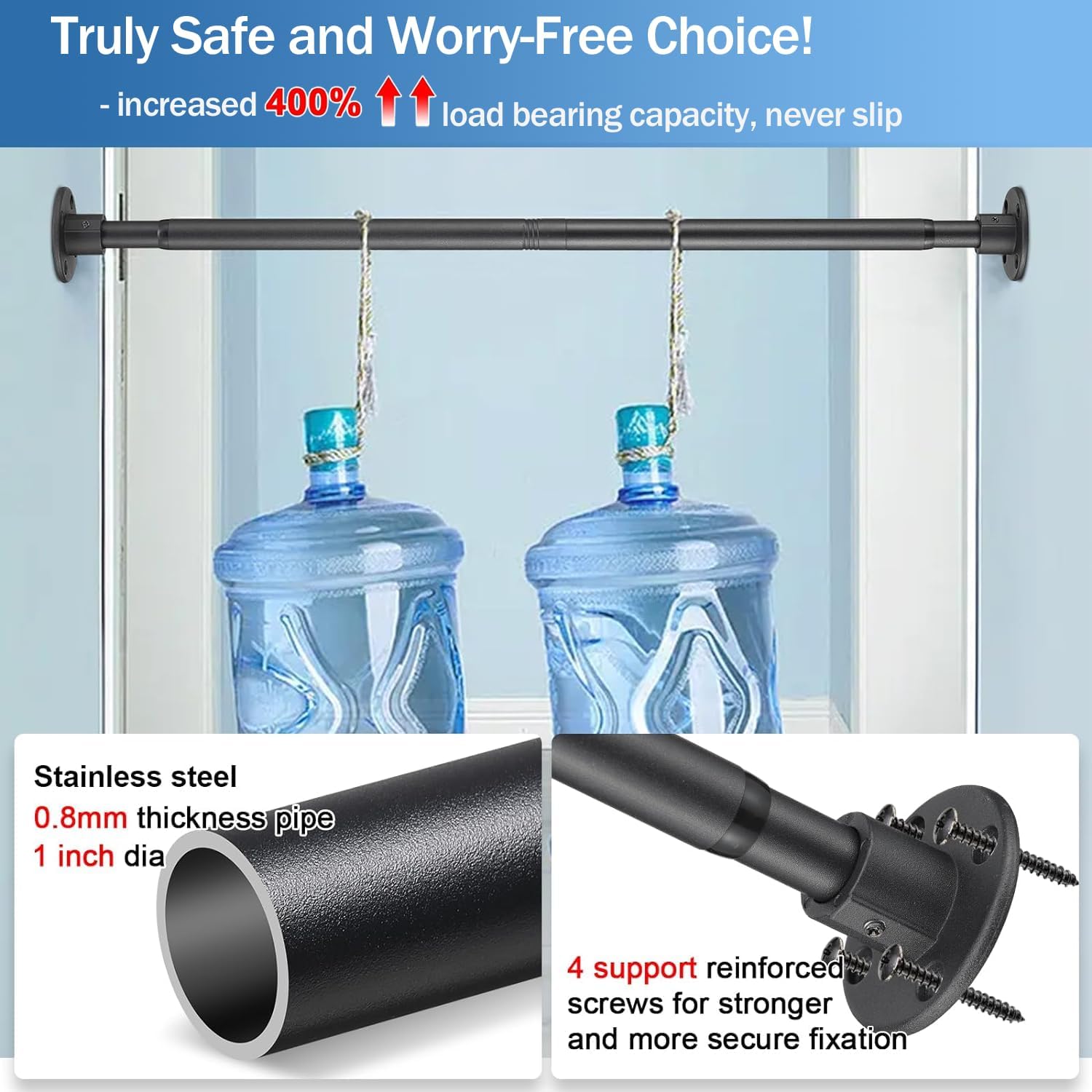 Heavy Duty Shower Rod - Industrial Shower Curtain Rod Wall Mounted for Bathroom,Room Divider,Outdoor Patio - 28 to 62"Adjustable Closet Rod for Hanging Clothes,Black  - Open Box