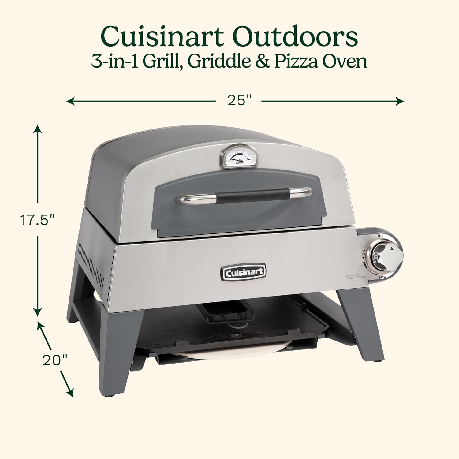 Cuisinart CGG-403 Pizza Oven 3-in-1 Grill, Griddle, Stainless Steel