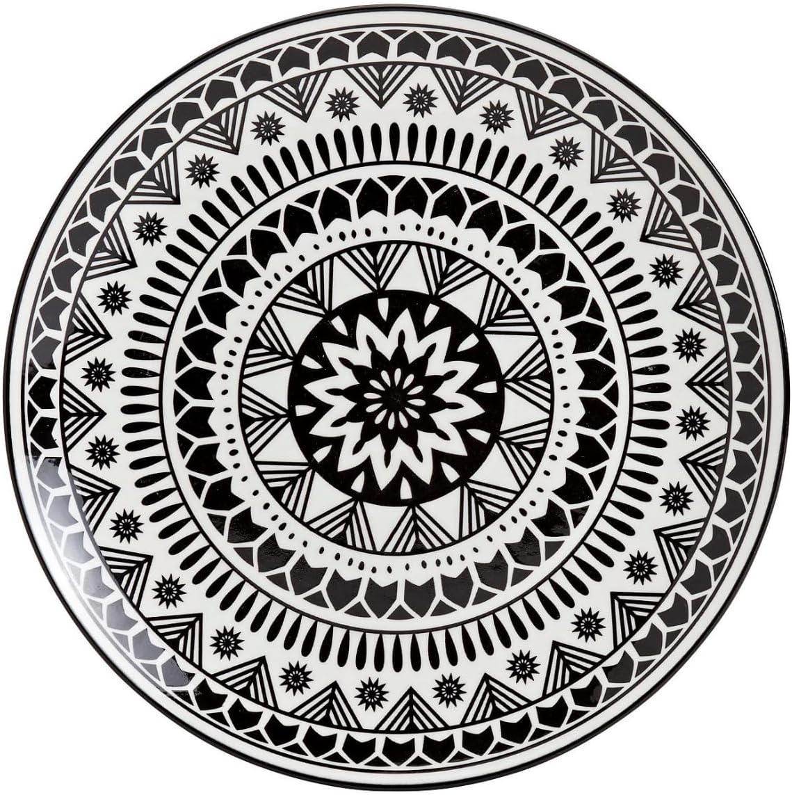 Tabletops Gallery 12 Piece Black Pad Print Dinnerware Set Microwave Safe/Dishwasher Safe
