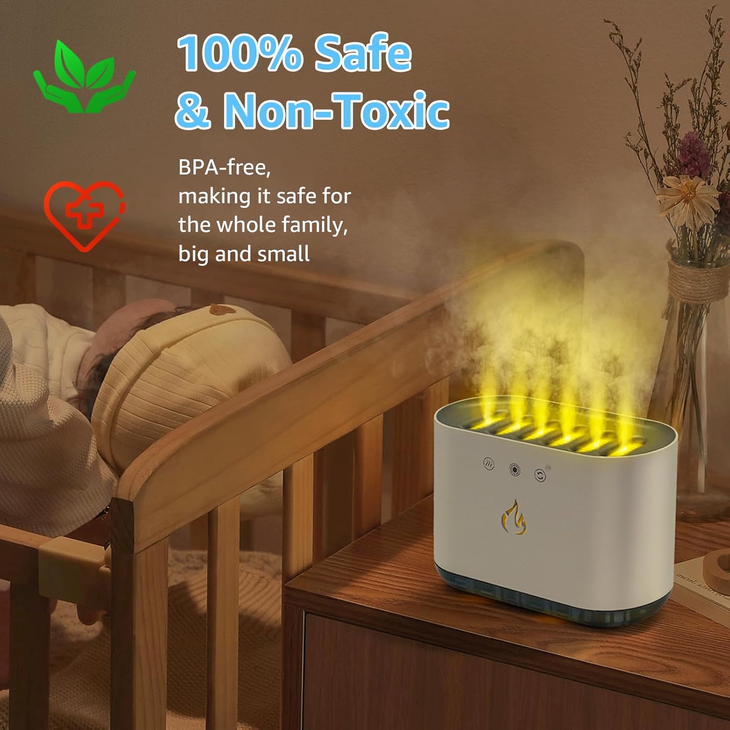 Cool Mist Humidifiers for Bedroom, Portable Rechargeable 7 Colors Night Light, Timer, Auto Shut-off and BPA-Free for Safety, White