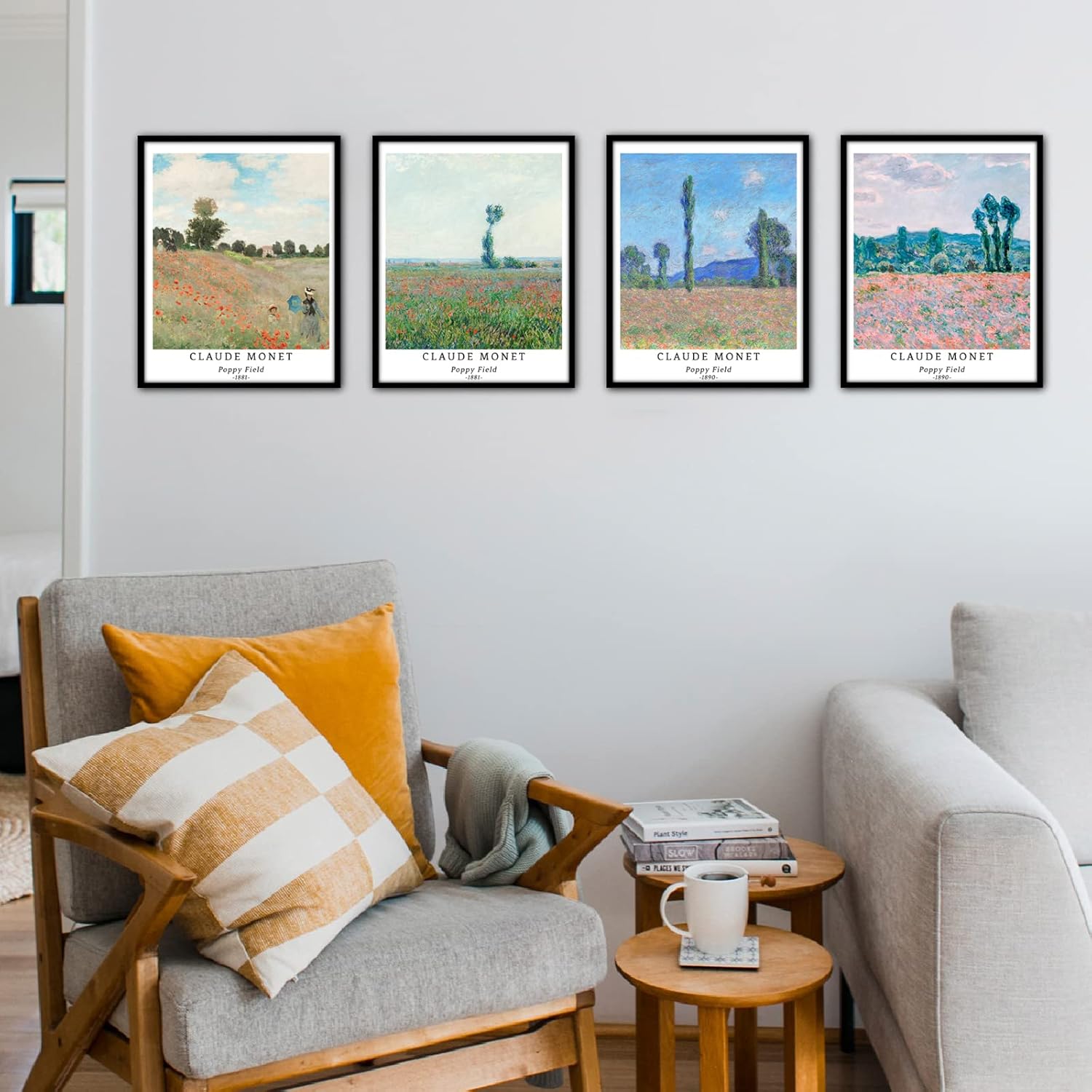 Berkin Arts Wall Art Unframed Prints Giclee Art Paper Set of 4, 8x10 inch Landscape Artwork, Office Decoration Elegant Spring Scenery Tree Minimalist Cloud Fashion Poppy Field Claude Monet Paintings - Open Box