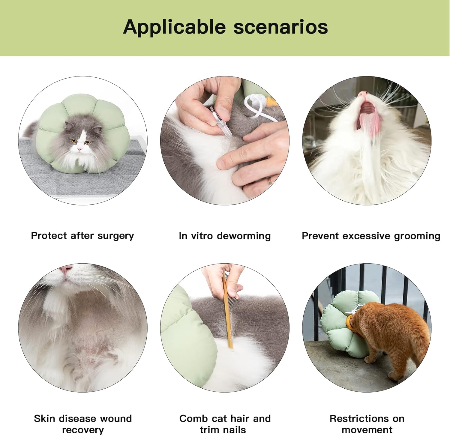 Cat Cone Collar,Cute Waterproof Cat Recovery Collar,Anti-Bite Lick Wound Healing Safety Elizabethan e Collar for Cats,Green Flower All-Season Style - Open Box