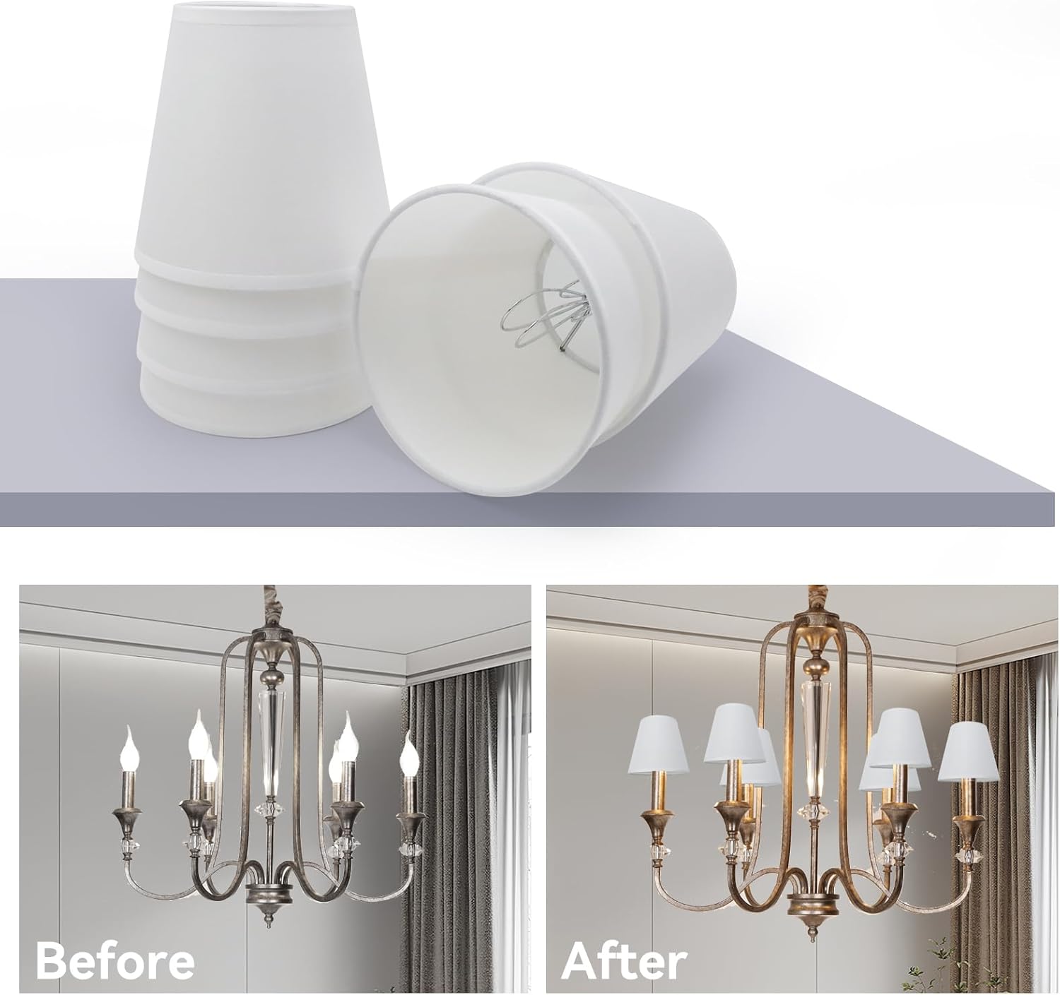 6Pcs Handmade Chandelier Shades,Linen Clip On Lamp Shades,Small Lamp Shades Set of 6 for Chandelier Lampshade,Beige White - Open Box