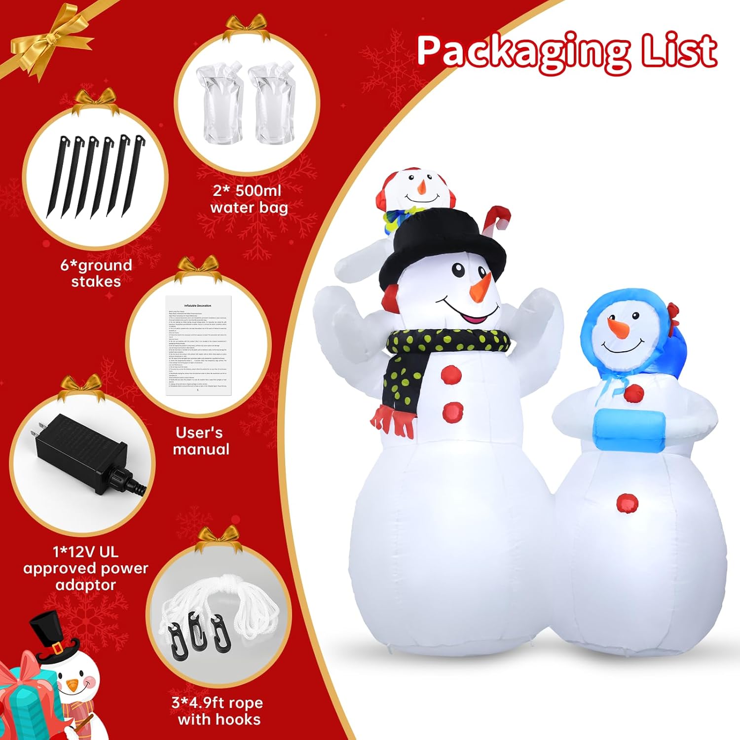 Lifeegrn Christmas Inflatable Snowman Outdoor Decoration: 5.9Ft Christmas Blow ups with Built-in LEDs for Xmas Party/Decor/Yard/Outdoor Garden Lawn - Open Box