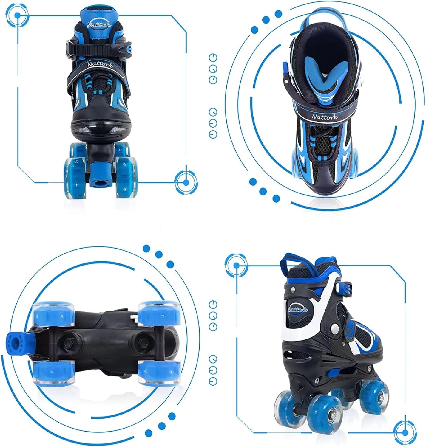 Nattork Kids Roller Skates for Boys Girls,4 Sizes Adjustable Roller Skates with Light up Wheels,Fun Rollerskates for Toddler Kids Beginners Indoor Outdoor  - Open Box