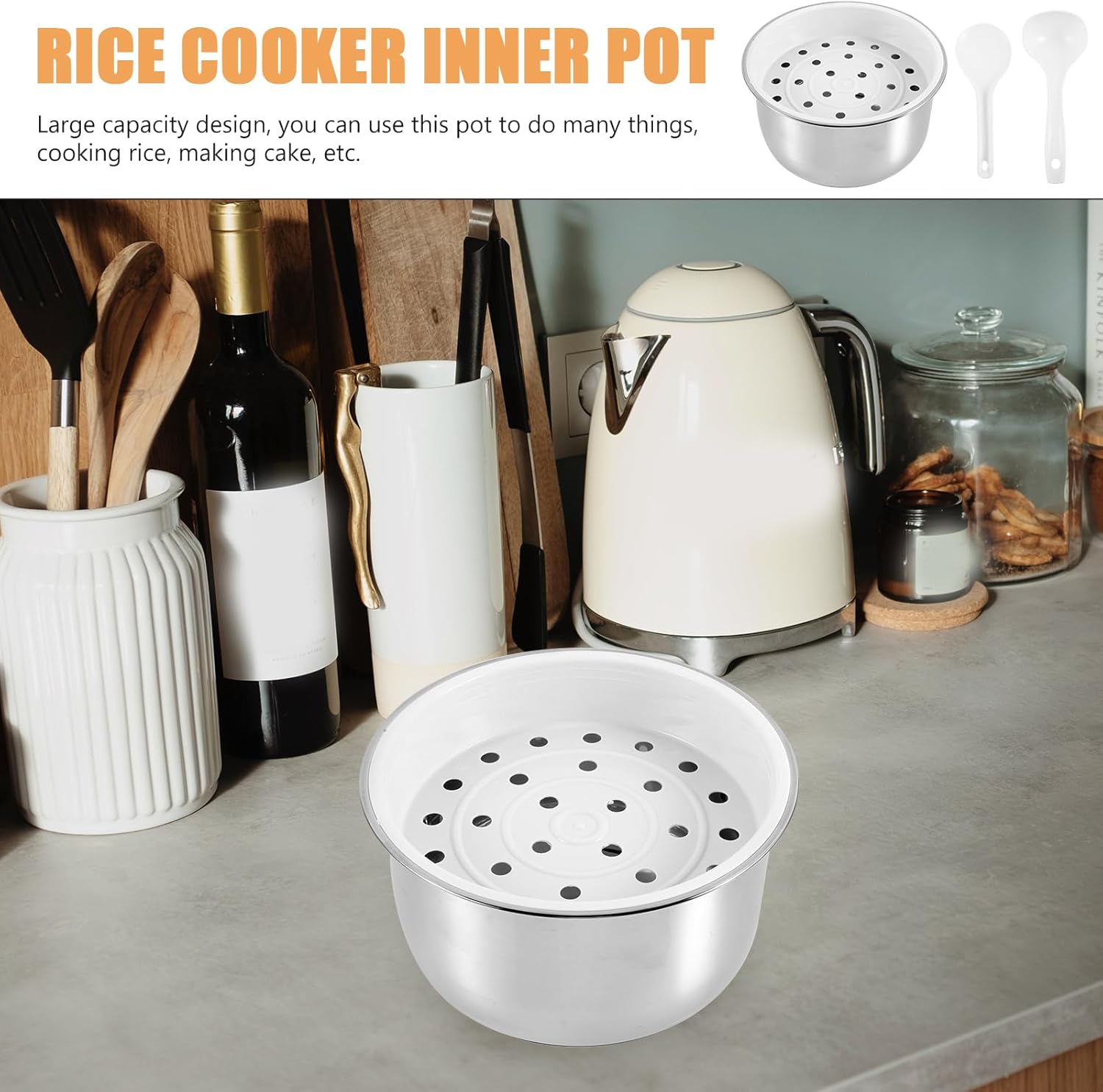 Ciieeo 3L Rice Cooker Inner Pot Replacement Stainless Steel Interior Cooking Pot Liner Non Stick Electric Cooker Pot Liner Insert Container for Kitchen Pressure Cooker Rice Maker