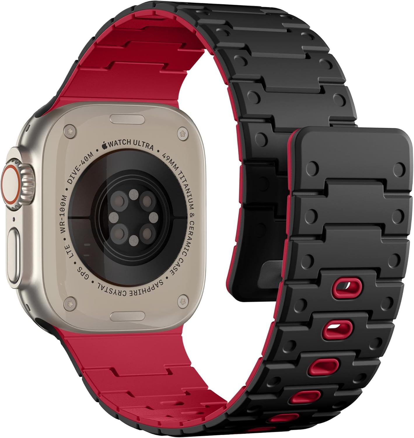 Magnetic Silicone Watch Band Compatible with Apple Watch Series 10 Band 46mm for Men 49mm/45mm/44mm/42mm(3/2/1), Rugged Soft Silicone Sport Watchband for iWatch SE2/SE/9/8/7/6/5/4, Black/Red - Open Box
