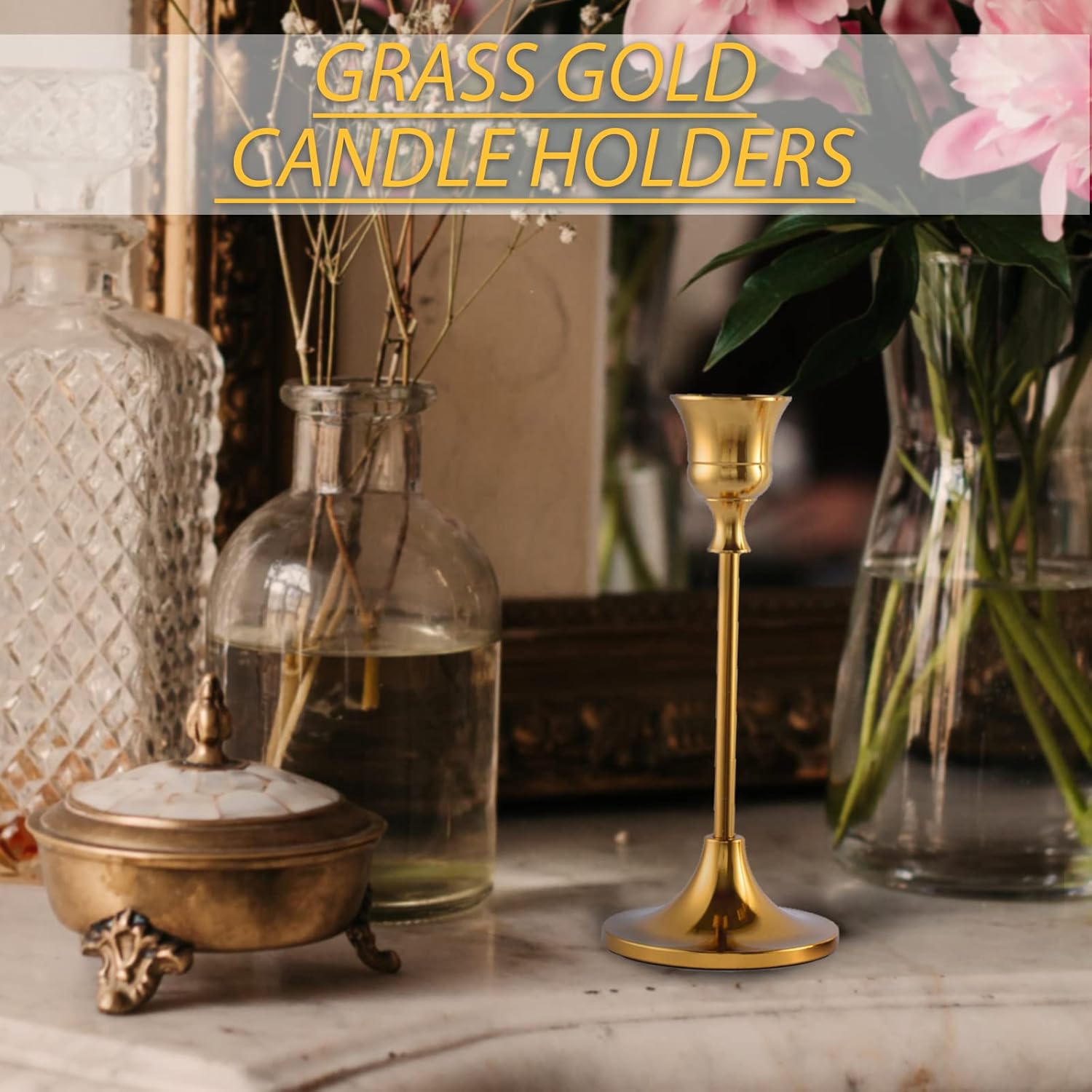 Candlestick Holders,Taper Candle Holder for Candlesticks Gold Brass Vintage Candle Stick Candle Holders Candelabra Candle Holder for Fireplace Party Dining Home - Open Box