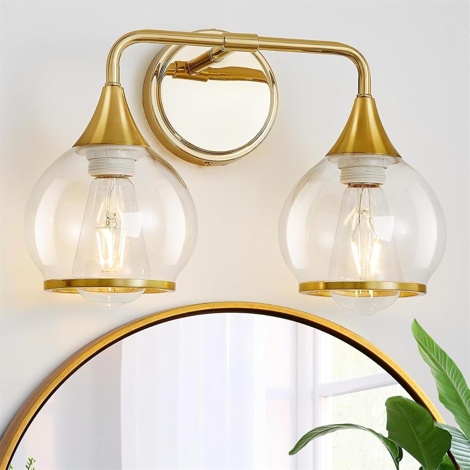 SILAMPDI Gold Bathroom Light Fixtures 2-Lights Vanity Lights with Clear Glass Shade Bathroom Vanity Light 14 Inch Wall Sconces for Mirror Bedroom Living Room Hallway (Exclude E26 Bulb) - Open Box