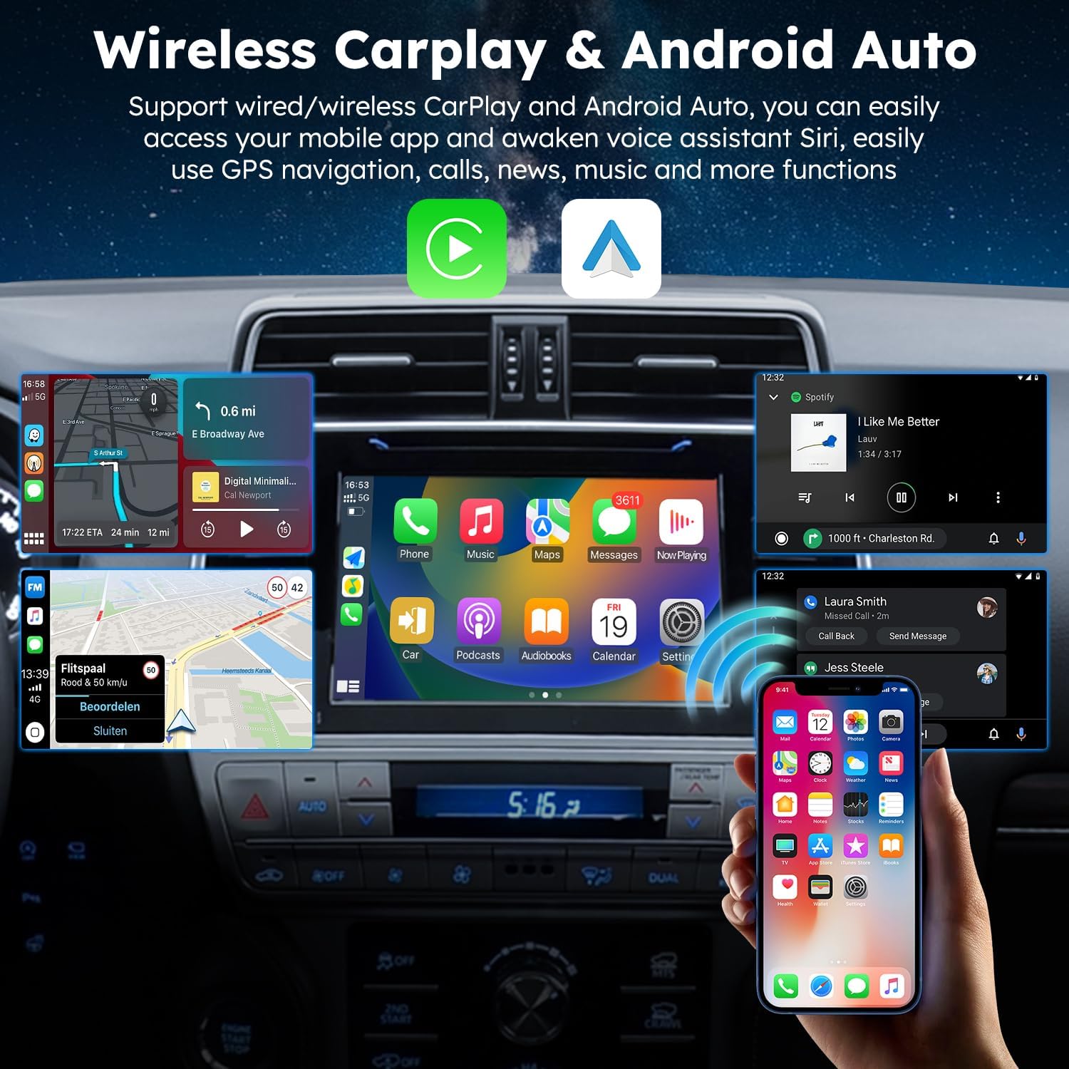 9 inch Car Radio Stereo Head Unit Upgrade for Toyota Tacoma 2005-2015 with Android12/5G WiFi/Wireless CarPlay (Open Box)