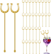 6 Inch Derby Drink Plastic Stirrers Swizzle Sticks for Cocktails Coffee Reusable U Shaped Horseshoe Drink Stirrers for Coffee Beverage Party Bar Weddings Events(Gold,30 Pcs) - Open Box