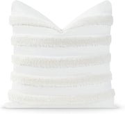 Hofdeco Premium Coastal Patio Tufted Indoor Outdoor Throw Pillow Cover Only, 18"x18" Water Resistant for Backyard, Couch, White Fluffy Stripes