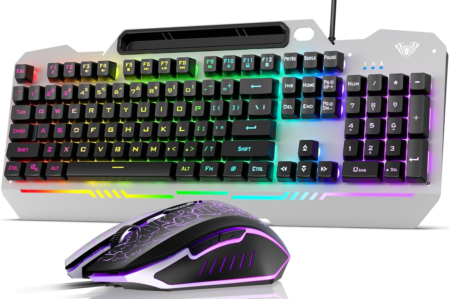 AULA Keyboard, T102 104 Keys Gaming Keyboard and Mouse Combo with RGB Backlit Number Pad, All-Metal Panel Waterproof Light Up PC Keyboard, USB Wired Computer Keyboards Gaming for MAC Xbox PC Gamer - Open Box