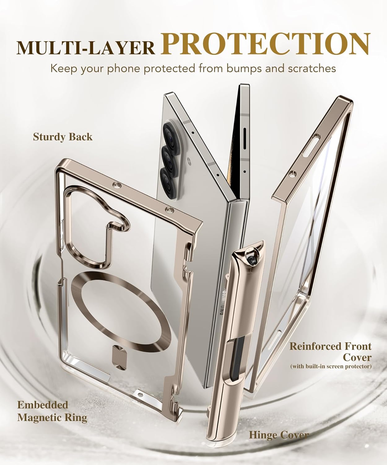 BERFY Upgraded Magnetic for Z Fold 6 Case with S Pen Holder, Compatible with Magsafe, [Built-in Screen Protector & Hinge Protection] Full-Body Slim Phone Case for Samsung Galaxy Z Fold 6, Grayish Gold - Open Box