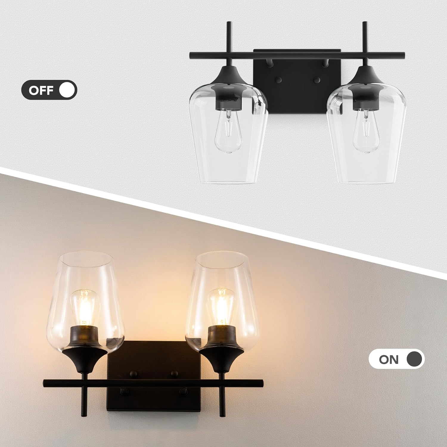 VONLUCE Bathroom Vanity Light, 2 Light Bathroom Light Fixture Over Mirror, Bathroom Wall Lamp with Clear Glass, Modern Black Vanity Lighting fixtures for Bathroom, Bedroom, Hallway - Open Box