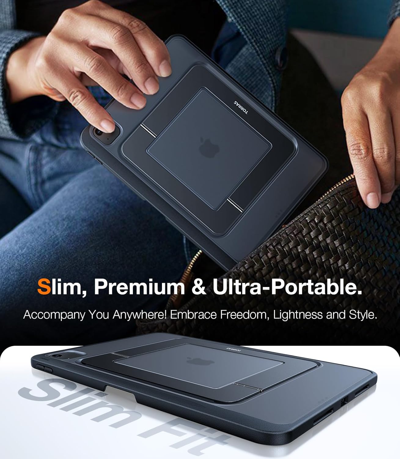 TORRAS for iPad Air 13 inch Case (M3 2025/ M2 2024) & iPad Pro 12.9 Case (2022/2021), Ultra Stable Stand, Multiple Adjustable Viewing Angles, Slim Protective Kickstand Cover with Pencil Holder, Black - Open Box