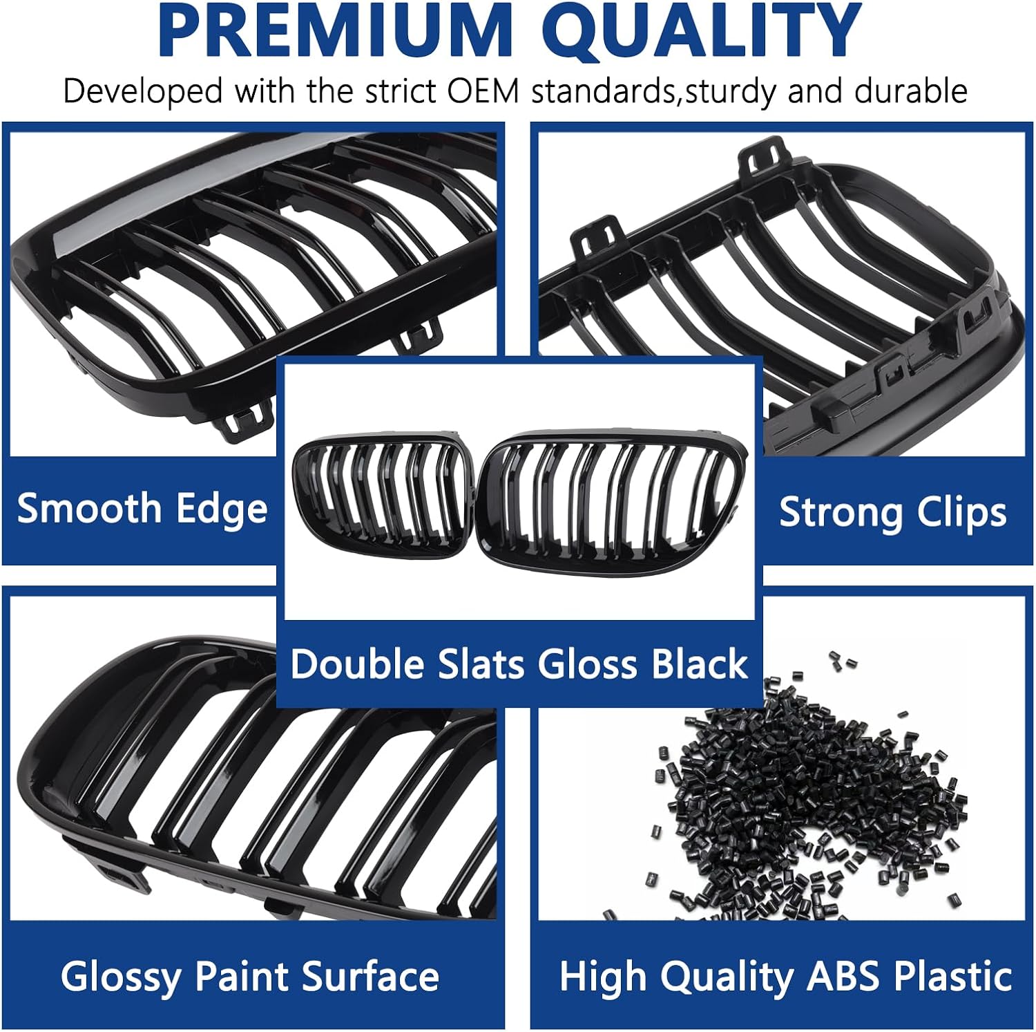 E92 Grille, Black Kidney Grill Compatible with BMW 3 Series 2010-2013 E92 E93 LCI Coupe (Not For M3) - Open Box