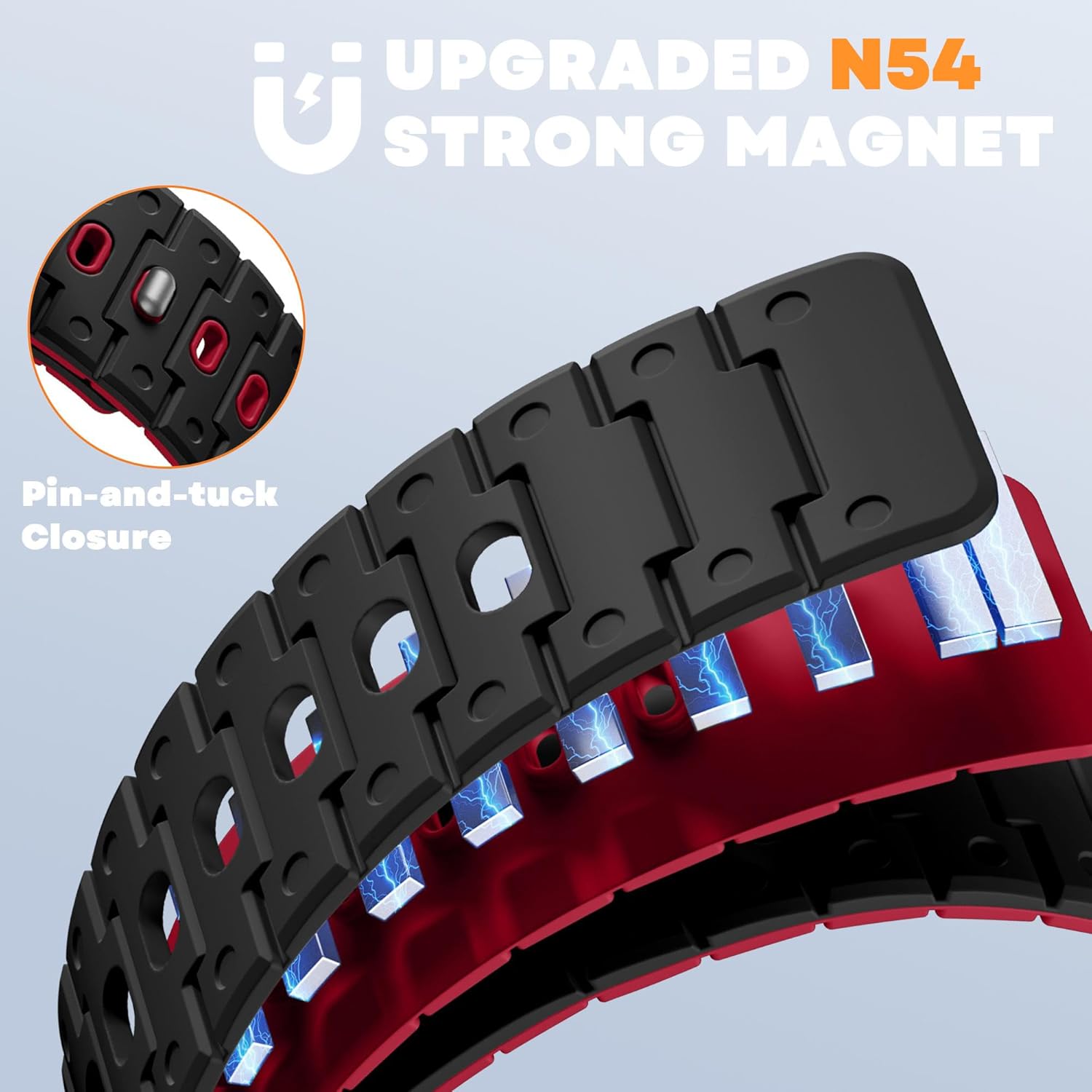 Magnetic Silicone Watch Band Compatible with Apple Watch Series 10 Band 46mm for Men 49mm/45mm/44mm/42mm(3/2/1), Rugged Soft Silicone Sport Watchband for iWatch SE2/SE/9/8/7/6/5/4, Black/Red - Open Box