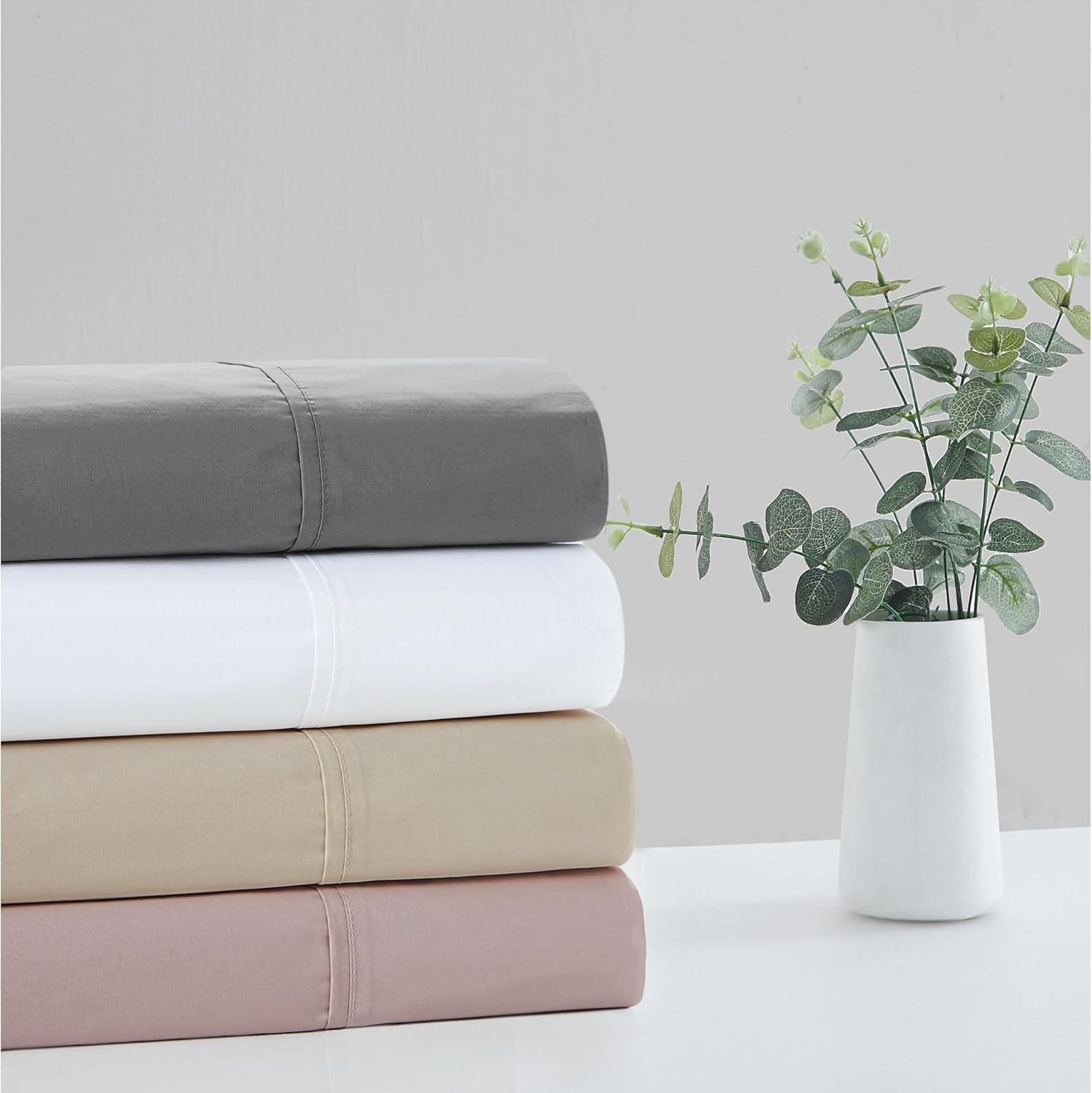 Vince Camuto 400TC Percale Sheets Grey Cotton 4-Piece King Sheet Set, Solid Color, 100% Cotton, for Men and Women, Oeko-TEX Certified Confidence