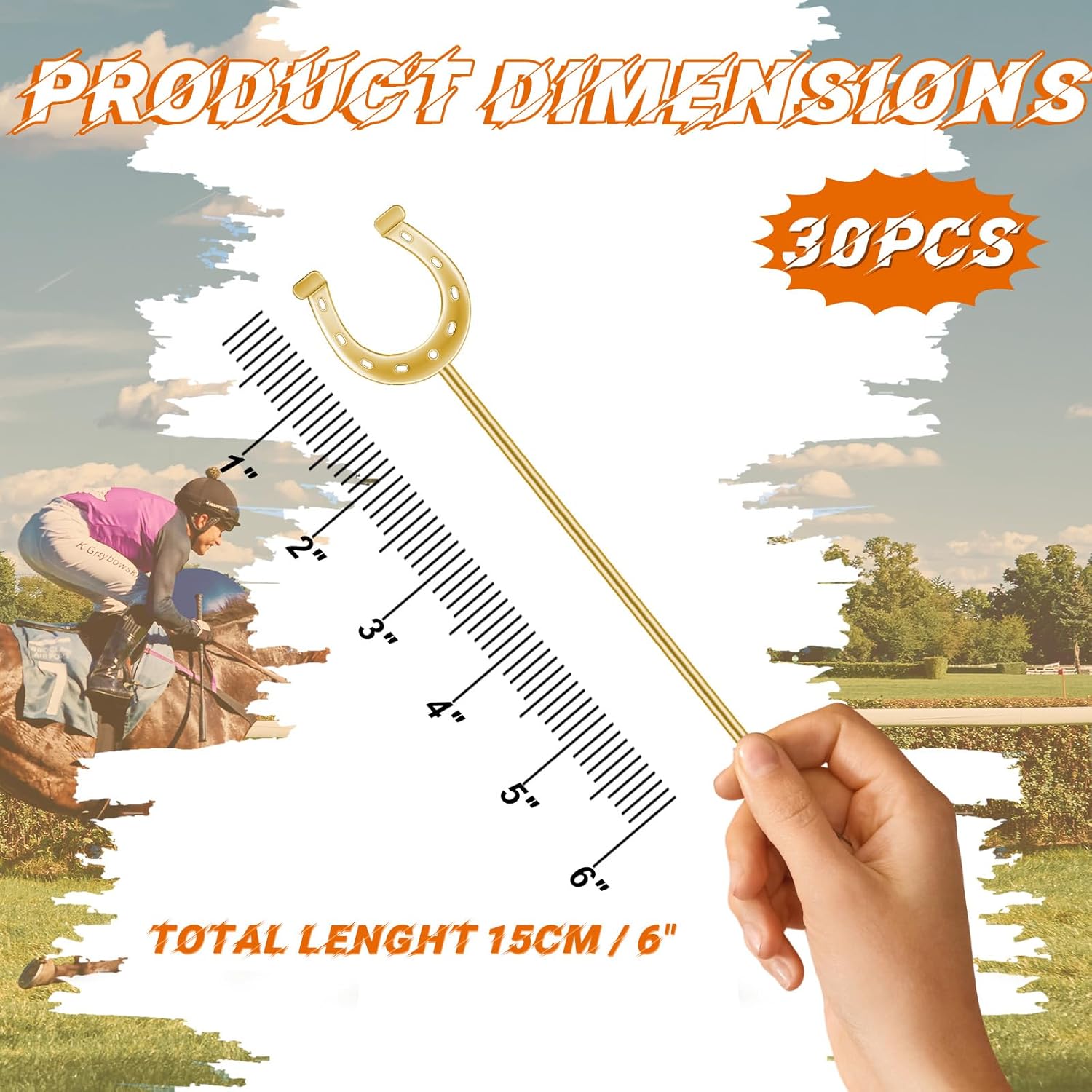 6 Inch Derby Drink Plastic Stirrers Swizzle Sticks for Cocktails Coffee Reusable U Shaped Horseshoe Drink Stirrers for Coffee Beverage Party Bar Weddings Events(Gold,30 Pcs) - Open Box