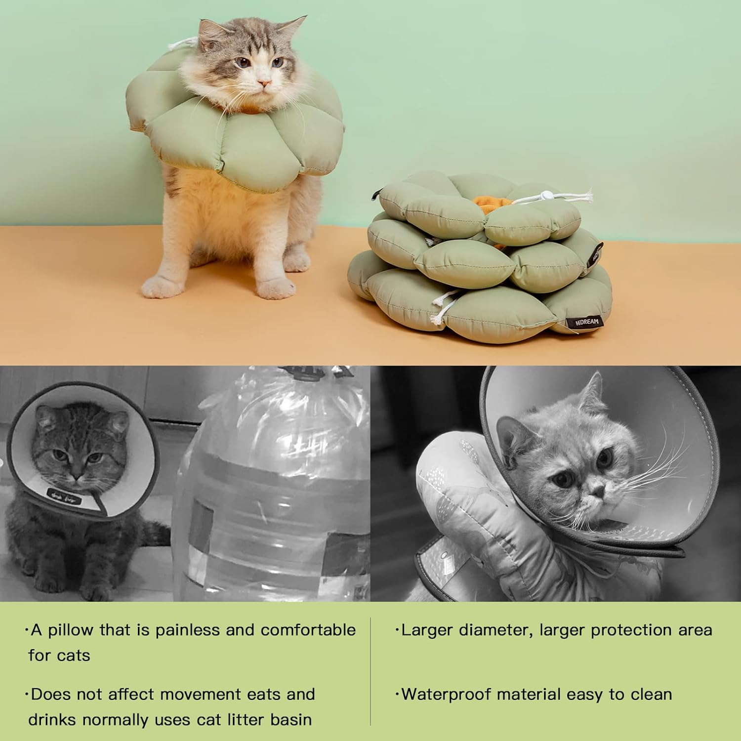 Cat Cone Collar,Cute Waterproof Cat Recovery Collar,Anti-Bite Lick Wound Healing Safety Elizabethan e Collar for Cats,Green Flower All-Season Style - Open Box