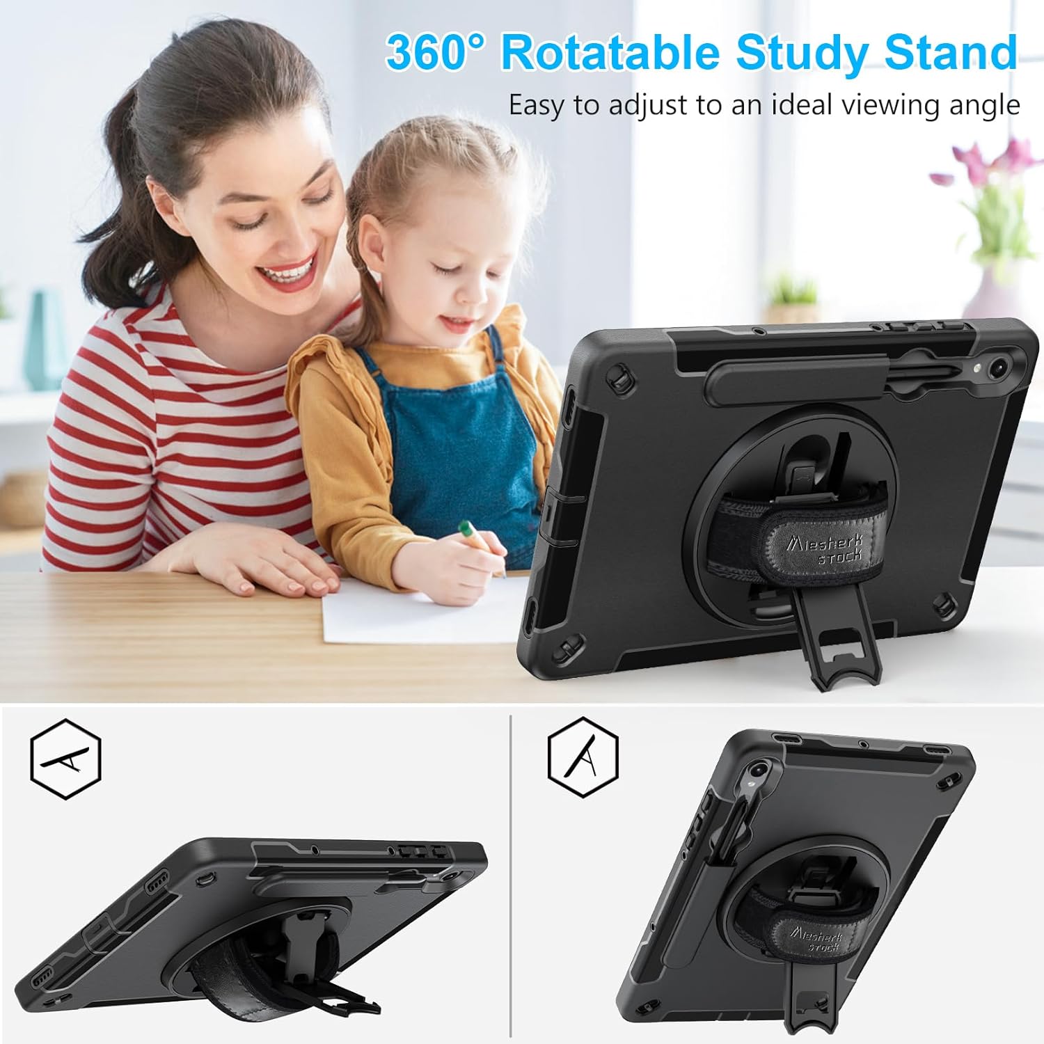 Case for Galaxy Tab S10 Lite &S10 FE S9 FE 10.9"/S9 11 Inch: TPU Cover for Samstng Tablet S10 FE/ 2025/ S9 FE & S9 2023 5G with Screen Protector- Stand- Handle-Shoulder Strap-S-Pen Holder-Black ***NO STRAP***