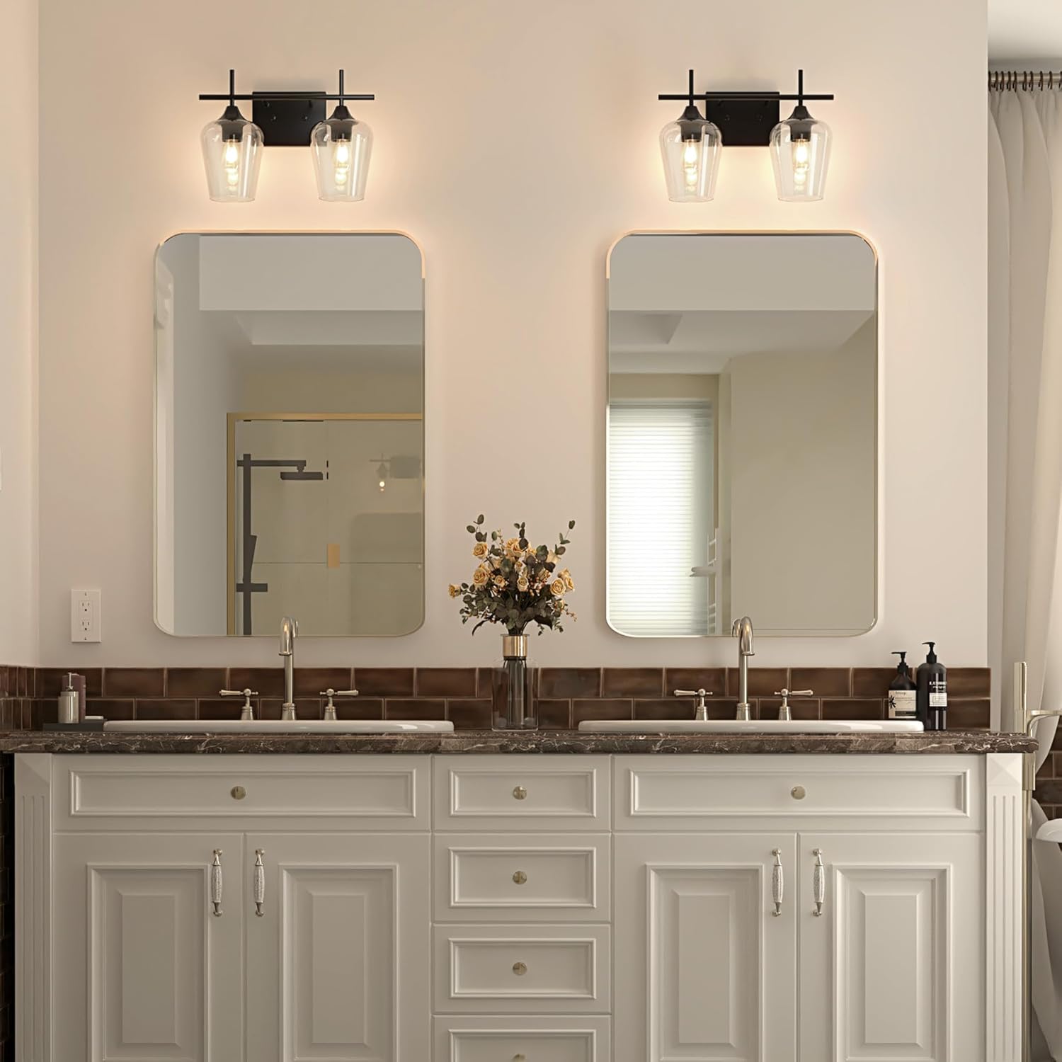 VONLUCE Bathroom Vanity Light, 2 Light Bathroom Light Fixture Over Mirror, Bathroom Wall Lamp with Clear Glass, Modern Black Vanity Lighting fixtures for Bathroom, Bedroom, Hallway - Open Box
