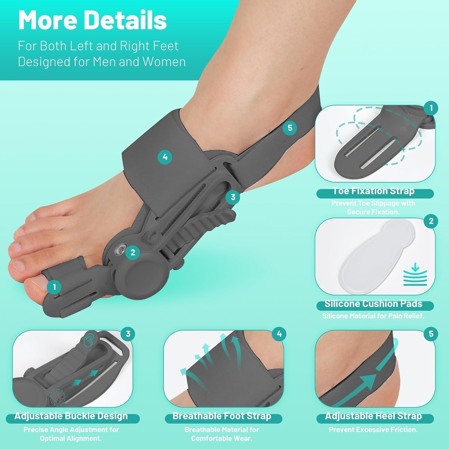 Bunion Corrector for Women and Men Big Toe,Upgraded Press-Button Bunions Correction,Toe Straightener with Bunion Relief,Suitable for Left and Right Feet,Large,Black 1Pack - Open Box