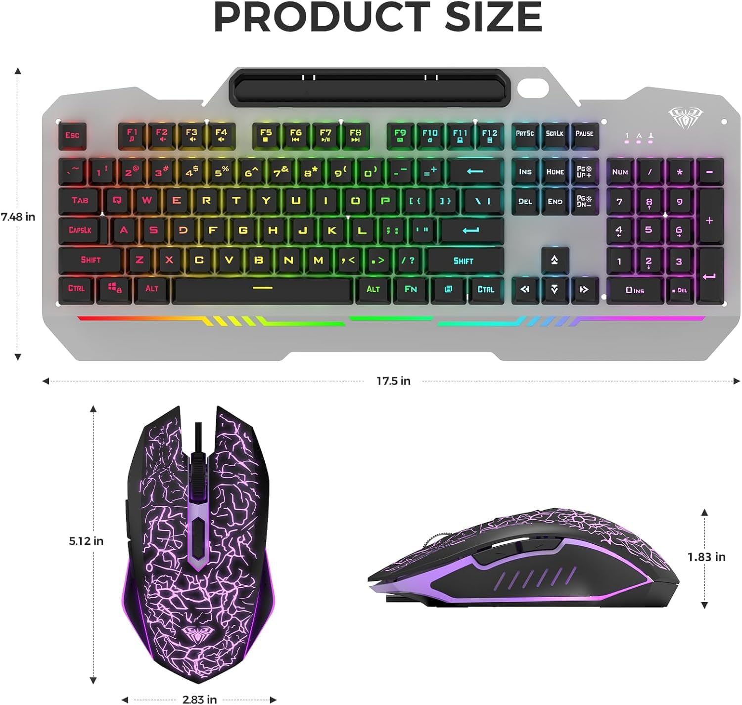 AULA Keyboard, T102 104 Keys Gaming Keyboard and Mouse Combo with RGB Backlit Number Pad, All-Metal Panel Waterproof Light Up PC Keyboard, USB Wired Computer Keyboards Gaming for MAC Xbox PC Gamer - Open Box