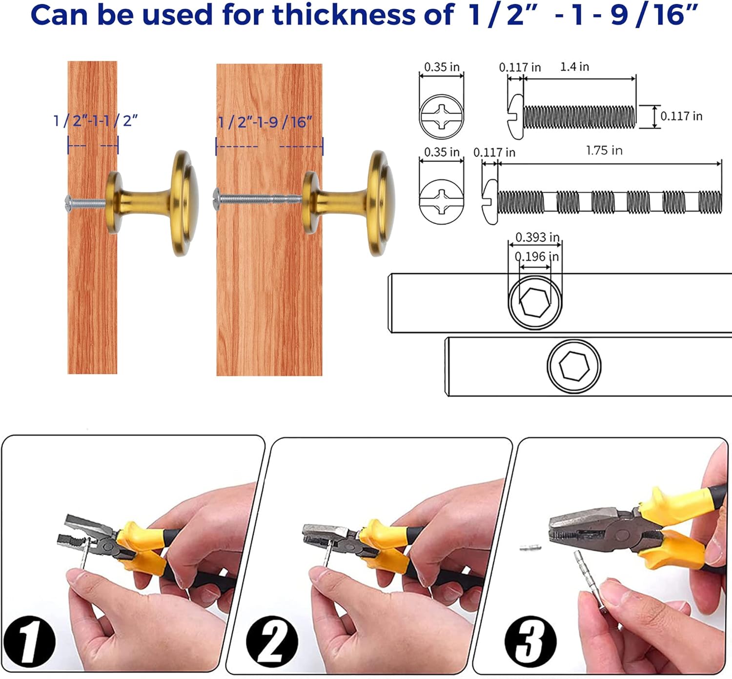 Ravinte 15 Pack 1-1/4 Inch Kitchen Cabinet Knobs Brushed Brass Zinc Pulls Door Handles for Dresser Drawers - Open Box
