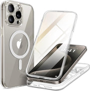 BERFY Magnetic for iPhone 15 Pro Max Case, Compatible with Magsafe, Built-in 9H Tempered Glass Screen Protector & Full Camera Protection, Full Body Clear Shockproof Phone Case for 15 Pro Max, Clear - Open Box