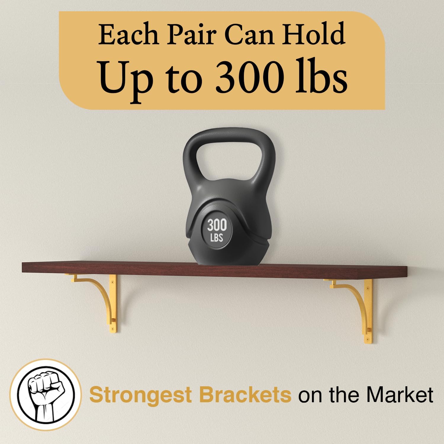 Classic Brass Heavy Duty Shelf Brackets 12 inch by Balin Designs – Gold L Bracket, Wall Mounted Support, Shelving Metal Bracket, Decorative Shelf Brackets, with Hardware Included, Set of 2  - Open Box